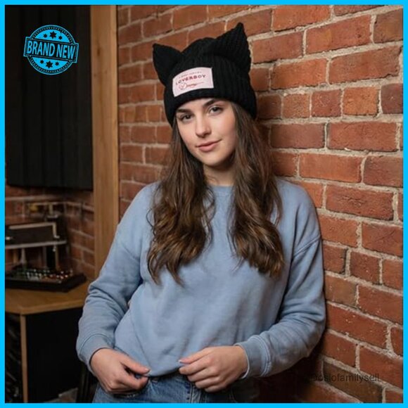 Cat Ear Beanie Y2K Cute Knit Hat Warm Crochet Skull Cap Unisex Fashion
